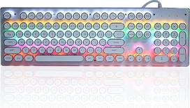 "Zunate" USB žaidimų klaviatūra, laidinė vandeniui atspari mechaninė klaviatūra su 104 klavišais ir foniniu apšvietimu, "Punk Retro Typewriter" klaviatūra staliniam nešiojamajam kompiuteriui, "Plug and Play" (balta)