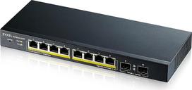 "Zyxel" 8 prievadų gigabitinis komutatorius, 77 W PoE+, lengvai valdomas, su 2x SFP šviesolaidžio jungtimis (GS1900-10HP)