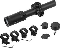1-6x24 vaizdo ieškiklis Raudona/žalia MIL taikikliu su atlenkiamais objektyvo dangteliais ir 20 mm 11 mm montavimo žiedais Nuo rūko atsparus vandeniui Atsparus smūgiams