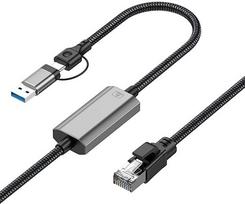 1.2M Gigabitinio USB-C USB A-Eterneto adapterio kabelis 1000M 2 in 1 C tipo/USB A į RJ45 LAN tinklo konversijos kabelis, be vėlavimo, skirtas "iPhone 16/15 Series", "iPad", "MacBook", kompiuteriui, nešiojamajam kompiuteriui