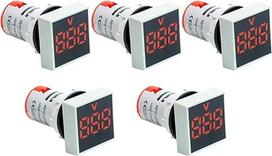 1/3/5 STÜCKE 22 MM AC 20-500 V voltmetras Quadratische Platte LED Digital Spannungsmesser Kontrollleuchte Tester Rot (5PCS)