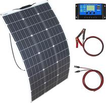 100W lanksčios saulės kolektorių sistemos rinkinys Monokristalinės saulės kolektorių modulis 20A 12V/24V saulės įkrovimo valdiklis, saulės kabelis