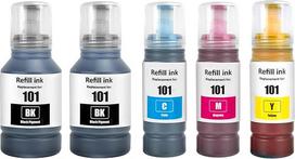101 rašalas Suderinama su Epson 101 C13T03V14A C13T03V24A C13T03V34A C13T03V34A C13T03V44A rašalo kasetėmis, skirtomis L4150 L4160 L6160 L6170 L6190 (5 pakuotės, 2 juodos, žydros, purpurinės ir geltonos spalvos dažikliai)