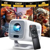1080P Full HD vaizdo projektorius Išmanusis projektorius Automatinis fokusavimas Trapecijos korekcija 600 ANSI liumenų 4K palaikomas, "WiFi 6 Bluetooth 5.4" namų kino lauko projektorius mobiliajam telefonui nešiojamajam kompiuteriui LYNCAST