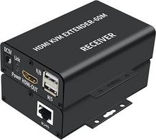 1080P HDTV 60M KVM ilgintuvas HDMI suderinamas su USB-A klaviatūra, pele, 3,5 mm AUX, aliuminio lydinio ir CAT6 RJ45 LAN Ethernet ilgintuvas (60 m)