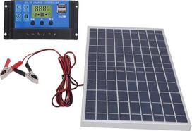 10W 12V 30A saulės kolektorių rinkinys, IP65 vandeniui atsparus polikristalinės saulės energijos įkrovimo valdiklis su akumuliatoriaus spaustukais, ilgintuvu, nešiojamuoju saulės baterijos įkrovikliu namelyje ant ratų