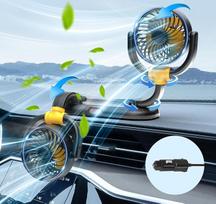 12 V automobilio ventiliatorius prietaisų skydeliui, cigarečių žiebtuvėlis, 180° aukštyn ir žemyn, 360° sukimasis, 3 lygių vėjo vėsinimo ventiliatorius visureigiams, nameliams ant ratų, sunkvežimiams, valtims, 12 V dviguba galvutė