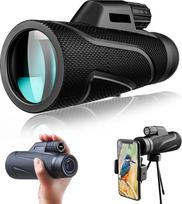12 x 42 priartinimo monokuliniai žiūronai suaugusiesiems, su išmaniojo telefono laikikliu, trikoju, skirti laukinei gamtai, paukščiams stebėti, žygiams, medžioklei, stovyklavimui, idealiai tinka gamtos stebėtojams (juodi)