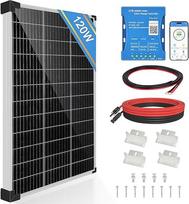 120 W "Bluetooth" saulės kolektorių rinkinys: DERUXI 120 W 12 V monokristalinių saulės kolektorių rinkinys: 120 W saulės kolektorių + 20 A "Bluetooth" įkrovimo valdiklis + 4 x saulės kabelis + Z laikiklis, fotovoltinės saulės baterijos automobiliams, valt