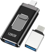 128GB USB atmintinė "iPhone", MFi sertifikuota "Lightning" atmintinė, "4-in-1" atmintinė mobiliajam telefonui - suderinama su "iOS" / "Android" / asmeniniais kompiuteriais, USB 3.0 "Plug and Play", skirta atsarginėms nuotraukų ir vaizdo įrašų kopijoms ku