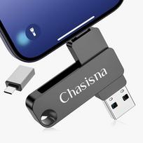 128GB USB atmintinė iPhone/iPad/PC/Android, "3-in-1" USB atmintinė iPhone su 1OS, C tipo ir USB prievadu, išorinė saugykla nuotraukoms ir vaizdo įrašams (nereikia programėlės)