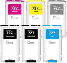 130 ml HP 727 (matinė juoda, juoda foto, žydra, purpurinė, geltona, pilka) rašalo kasetė, suderinama su HP Design T2500 T1500 T900 spausdintuvais