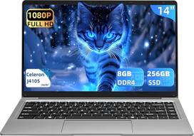 14 colių nešiojamasis kompiuteris, keturių branduolių "Celeron J4105", 8GB DDR4 RAM, 256GB SSD, IPS FHD ekranas, "WiFi", interneto kamera, 180° lankstas, TF kortelės lizdas, USB 3.0, lengvas nešiojamasis kompiuteris verslui ir studijoms, pilkos spalvos