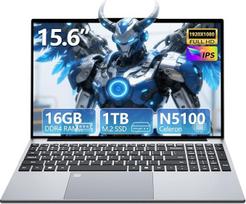 15,6 colių nešiojamasis kompiuteris su N5100 procesoriumi, 16GB DDR4 operatyviosios atminties ir 512GB SSD (16GB RAM + 1 TB SSD)