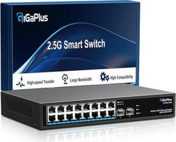 18 prievadų 2,5Gb nevaldomas eterneto komutatorius su 16* 2,5G Base-T prievadais, 2*10G SFP+ prievadais. "GiGaPlus" 2.5Gbe tinklo komutatorius, skirtas 2.5G NAS/PC, belaidžiams prieigos taškams, "WiFi6" maršrutizatoriams. Dizainas be ventiliatoriaus