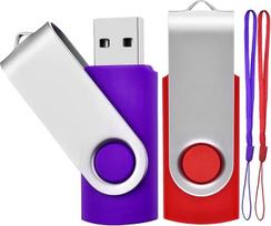 2 pakuotės 8GB USB 2.0 "Flash" atmintinės su virvelėmis Gera dovana vaikams, tėvams ir draugams (8G, raudona/violetinė)