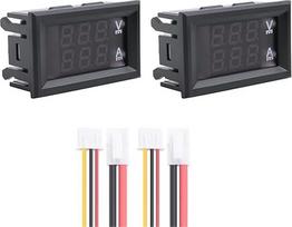 2 Stücke skaitmeninis voltmetras Ampermetras DC 100 V 10A Amp Spannung Strom Meter Tester Blau + Rot Dual LED Display Panel mit Anschlusskabel