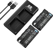 2 vnt. 2900 mAh NP-F550 atsarginių baterijų su LCD dvigubu USB-C įkrovikliu, skirtų "Sony" NP-F970/F960/F770/F750/F570/F570/F530/F330 ir CCD-SC55/TR910/TR818 fotoaparatams