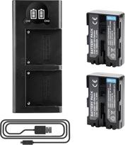 2 x NP-FM500H atsarginė baterija ir dvigubas įkroviklis, suderinami su "Sony A57 A58 A65 A65 A77 A100 A200 A200K A200W A300 A300 A300K A300X A350 A450 A500 A580 A700 A850 A900 A900 ILCA-77M2 SLT-A99 Alpha A99 II (A TIPAS)