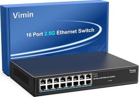 2.5G komutatorius, nevaldomas, "Vimin" 16 prievadų 2.5GB Base-T Ethernet komutatorius, 2.5Gb tinklo komutatorius "Plug & Play", suderinamas su 10/100/1000/2500Mbps, metalinis korpusas, be ventiliatoriaus