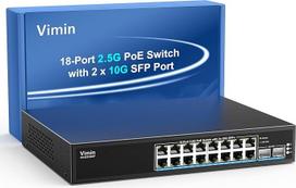 2.5G PoE komutatorius 16 prievadų su 2X 10G SFP, VIMIN 16x 2.5G Base-T PoE prievadų, 10G SFP PoE komutatorius su 120Gbps Ethernet komutavimo pajėgumu, IEEE802.3af/at, 220W, VLAN, metalinis korpusas, be ventiliatoriaus