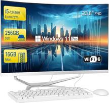 23,8 colių lenktas FHD "viskas viename" stalinis kompiuteris, i5-12450H 8 branduolių procesorius, 16GB RAM, 256GB SSD, "WiFi", "Bluetooth" laidinė klaviatūra ir pelė - puikiai tinka naudoti namuose ir biure, "Windows 11 Pro" AIO kompiuteris (lenktas sky