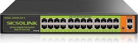 24 prievadų "Full Gigabit PoE+Switch", 2 Gigabit tinklo Uplink prievadai, 400 W, nevaldomas, tyliai veikia be ventiliatoriaus, 802.3af/at, montuojamas į 19 colių stovą, QoS, tinka PoE kameroms, prieigos taškams, kompiuteriams