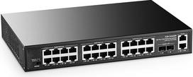 24 prievadų POE komutatorius, 2 Gigabit Uplinks, 2 SFP lizdai, IEEE 802.3af/at, 450 W didelio našumo, metalinis korpusas, nevaldomas Plug and Play, montuojamas į stovą, stalinis Ethernet komutatorius by Binardat