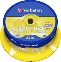 25 x DVD + RW - 4,7GB 4x - matinis sidabrinis - su verpste - laikmena