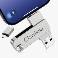 256GB USB atmintinė iPhone/iPad/PC/Android, "3-in-1" USB atmintinė iPhone su 1OS, C tipo ir USB prievadu, išorinė saugykla nuotraukoms ir vaizdo įrašams (nereikia programėlės)