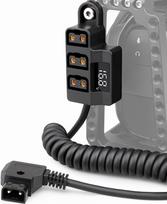 3 prievadų D-Tap skirstytuvo kabelis su LED įtampos indikatoriumi, skirtas V-Mount fotoaparato akumuliatoriaus maitinimo šakotuvo adapteriui su 1/4"-20 laikikliu ir 15,7" pintu kabeliu