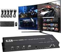 4 prievadai Quad HDMI KVM Multi-Viewer/Screen Divider/Switch | 1080p @ 60Hz | 5 rodymo režimai | USB jungiklis | Bendrai naudoja 4 USB įrenginius 4 kompiuteriuose
