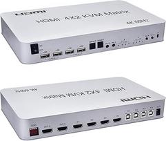 4 prievadų USB HD KVM matrica 4X2 Dviejų monitorių 4K@60Hz HDR jungiklis Splitter 4 į 2 išėjimus HD 2.0 jungiklis, skirtas USB2.0 klaviatūros pelės kompiuteriui su dviguba garso aparatūra Nepriklausomas