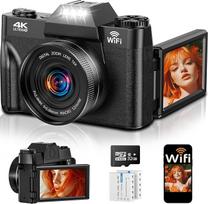 4K 75MP skaitmeninė kamera su WLAN ir 180° flip 3.0" Bildschirm, Autofokus Vlogging Fotoaparatas su 2X 1500mAh baterija, 32GB atmintinė, kompaktinė kamera suaugusiems, vyresniems ir jaunesniems žmonėms