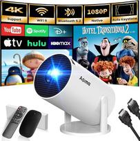 4K mini projektorius 2026 "Wi-Fi" 6 "Bluetooth" projektorius su integruotomis programėlėmis 1080P raiška HiFi garsiakalbis Automobilinis ekranas Keistonas Mažesnis triukšmas Itin trumpa distancija didelėms scenoms, baltas
