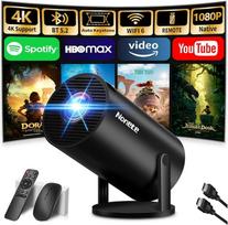 4K projektorius Full HD 1080P mini projektorius su "WiFi 6" ir "Bluetooth 5.2", "Android" nešiojamasis projektorius, 270° pasukimo kampu su automatine geometrija, skirtas PC/HDMI/USB, su pele ir nuotolinio valdymo pulteliu, juodas