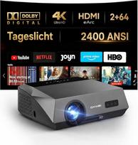 4K projektorius 2400 ANSI liumenų, suderinamas su dienos šviesa, sertifikuotas "Netflix", išmanusis namų kino projektorius su AI-PQ, ToF automatinio fokusavimo funkcija, 64GB, HDMI eARC, "Dolby Sound", WLAN ir "Bluetooth", namų kinas ir žaidimai