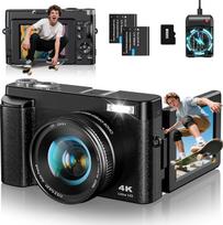 4K skaitmeninis fotoaparatas 48MP kompaktiškas fotoaparatas Fotoaparatas Automatinis fokusavimas su 180° apverčiamu ekranu