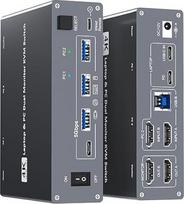 4K USB Type-C docking KVM jungiklis 2 monitoriams 2 kompiuterių USB-C ir dvigubas HDMI 4K @ 60Hz dviejų monitorių KVM jungikliai nešiojamiesiems kompiuteriams ir staliniams kompiuteriams, PD 100W įkrovimas, su C tipo 3.1 Gen 2 kabeliu ir laidu