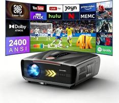4K vaizdo projektorius [Netflix] 2400 ANSI-Lumen, HDR10+, Ultra HD, HDMI eARC, išmanusis vaizdo projektorius su AI-PQ, WLAN 6 / Bluetooth 5.4, ToF-Autofokus, DD+, 64GB, MEMC, LED-Gaming Projektor