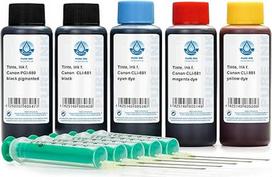 5 x 100 ml gryno rašalo spausdintuvo rašalas, suderinamas su Canon PGI-580, CLI-581 rašalo kasetėmis, skirtomis Canon Pixma TR 7520, TR 7550, TR 8520, TR 8550, TS 6120, TS 6127, TS 6150, TS 6151 (ne OEM)