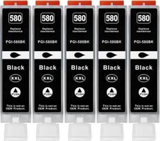 5 XXL spausdintuvo kasetės, suderinamos su PGI-580 BK juodos spalvos kasetėmis, skirtomis "Canon PIXMA TS705 TS6150 TS6250 TS6350 TR7550 TR8550 TS8150 TS8250 TS8350 TS9150 TS9550 TS6151 TS6151 TS66 251 TS6351 TS8151 TS8152 TS8251