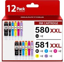 580 581 XXL spausdintuvo kasetės, suderinamos su Canon PGI-580 CLI-581, skirtos Pixma TS8150 TS8151 TS8152 TS8250 TS8251 TS8252 TS8350 TS8351 TS8352 TS9150 TS9155, 12 pakuočių, su mėlyna nuotrauka)