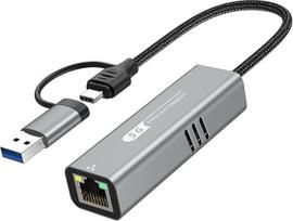 5Gb USB 3.2 Ethernet adapteris su RTL8157, 2 in 1 USB A tipo C į 5Gb/s tinklo kortelė, RJ45 LAN keitiklis, skirtas kompiuteriui, nešiojamajam kompiuteriui, "Windows", "Mac", "OS", "Linux" (5Gb/s reikia C tipo >3.2)
