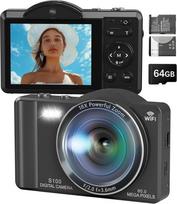 5K 80MP Digitalkamera Kamera, Digital Kamera für Vlog mit WLAN, 2.8" Kompakte Kamera für Anfänger, 18X Digitalzoom, Autofokus, mit 64GB Karte, 2 Akkus, Fotoapparat für YouTube Anfänger Erwachsene