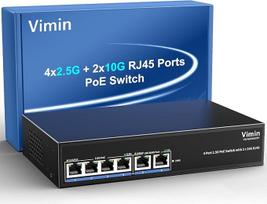 6 prievadų 2,5G PoE komutatorius su dvigubu 10GBASE-T, "Vimin" 4X 2,5G PoE + 2 x 10Gb RJ45 prievadai, nevaldomas komutatorius, 60Gb/s talpa, 2,5GB PoE komutatorius, skirtas NAS, kompiuteriui, belaidžiam prieigos taškui