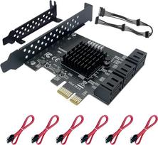 6 prievadų PCIe-SATA išplėtimo plokštė - PCIe x1 3 kartos 6Gb/s valdiklio adapteris - 6 SATA duomenų kabeliai ir 15 kontaktų maitinimo skirstytuvas - suderinama su "Windows 10/8/7/XP/Linux/Mac
