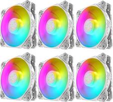 6 x balti RGB ventiliatoriai, spalvoti LED 120 mm, "Molex" kištukas, kompiuterio korpusas, tylus aušinimas, stalinis ventiliatorius, baltos spalvos
