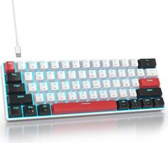 60 % procentų klaviatūra, laidinė mini mechaninė žaidimų klaviatūra, baltas LED apšvietimas, 61 klavišas su apsauga nuo vaiduoklio, amerikietiška QWERTY, skirta kompiuteriui, biurui, žaidimams (61 balta)