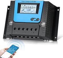 60A saulės įkrovos valdiklis su "Bluetooth", PWM 60A saulės įkrovos valdiklis 12V 24V 36V 48V su temperatūros jutikliu, LCD ekranu ir 4 USB prievadais, tinkamas ličio, švino rūgšties, gelio akumuliatoriams
